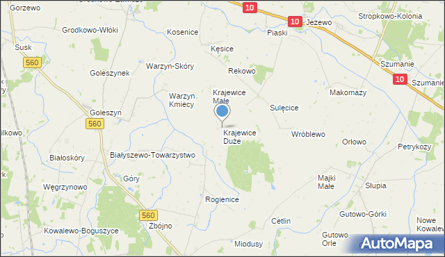 mapa Krajewice Duże, Krajewice Duże na mapie Targeo